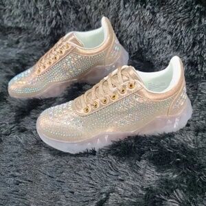 Cape Robbin Rose Gold Low Top Iridescent Rhinestone Lace Up Sneakers